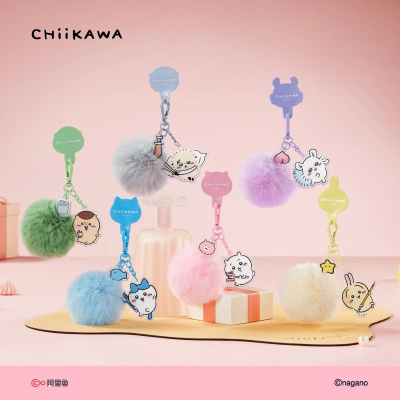 Chiikawa Acrylic Fluffy Ball Keychain Hachiware Usagi Momonga Chiikawa