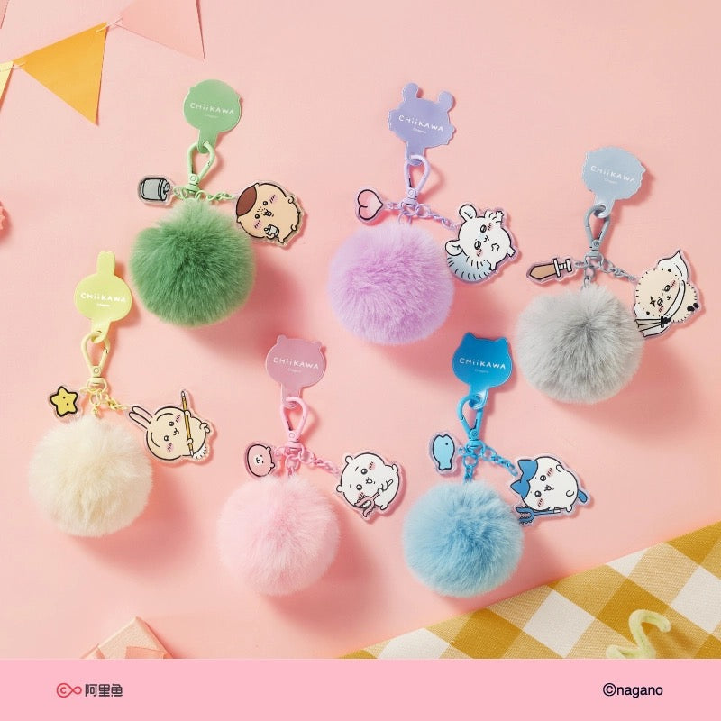 Chiikawa Acrylic Fluffy Ball Keychain Hachiware Usagi Momonga Chiikawa